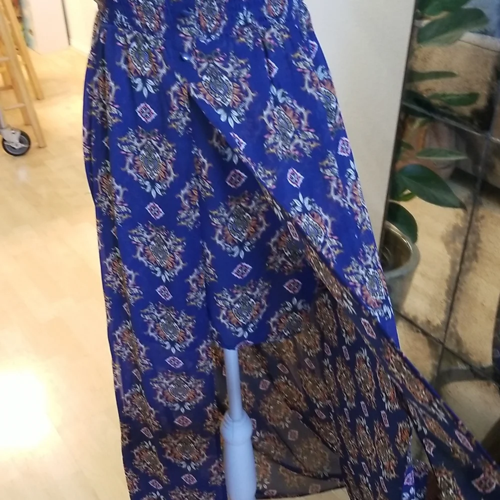 Xhilaration Blue & Orange Romper W Train Off Shoulder - Picture 4 of 11